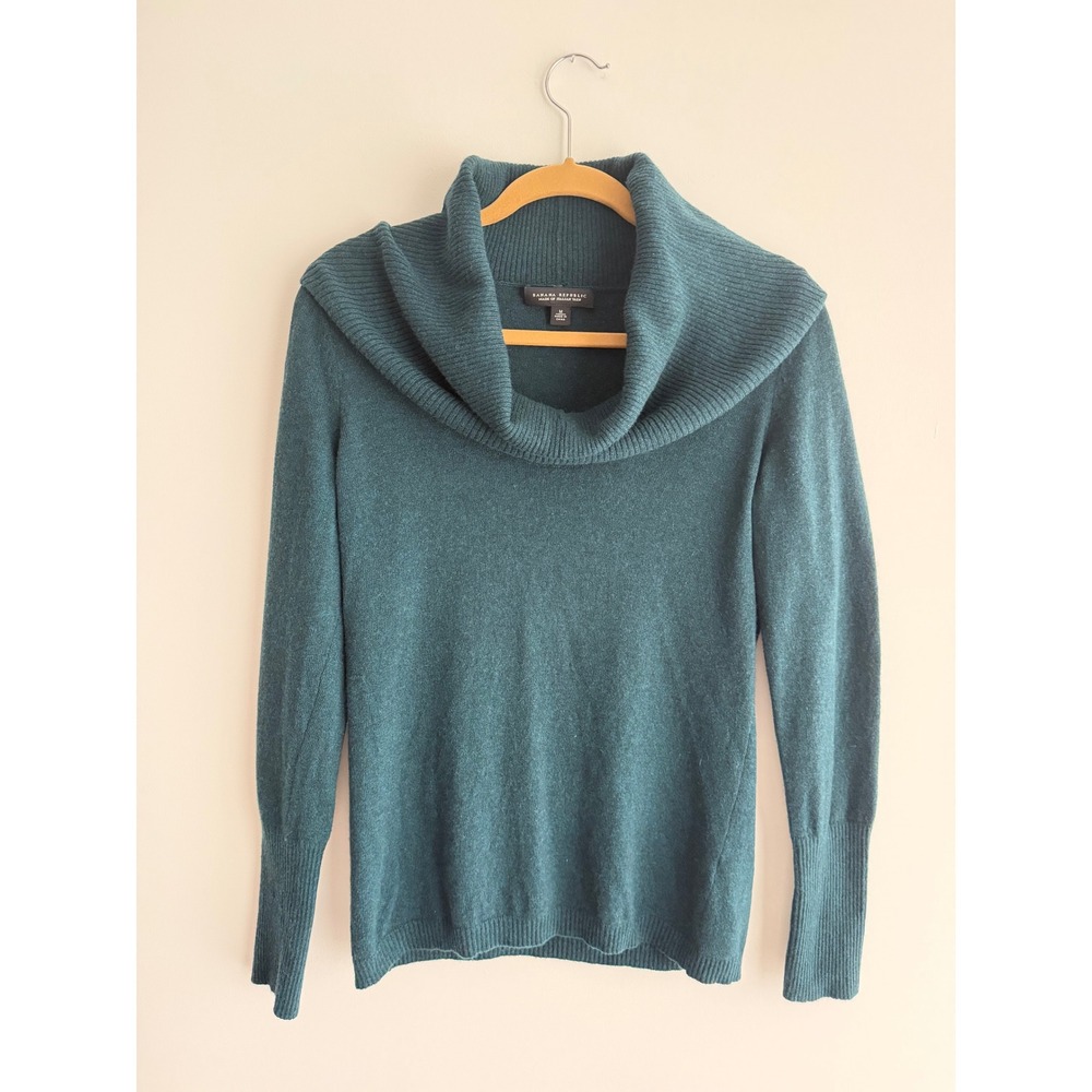 Banana Republic Cowl Neck Sweater Green Wool Cashmere Blend Holiday Luxe M